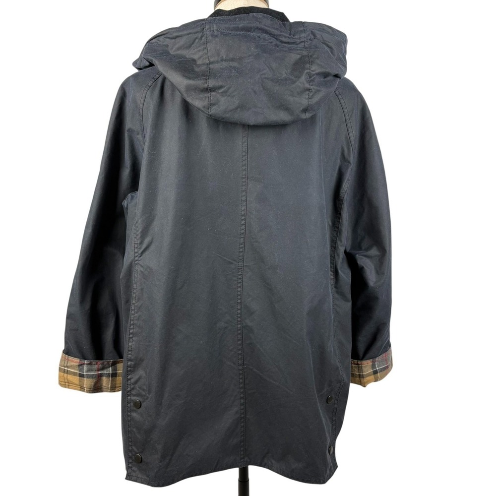 Barbour Beadnell Waxed Jacket Womens 18 2XL Navy Tartan Removable Hood $453 - Picture 3 of 16
